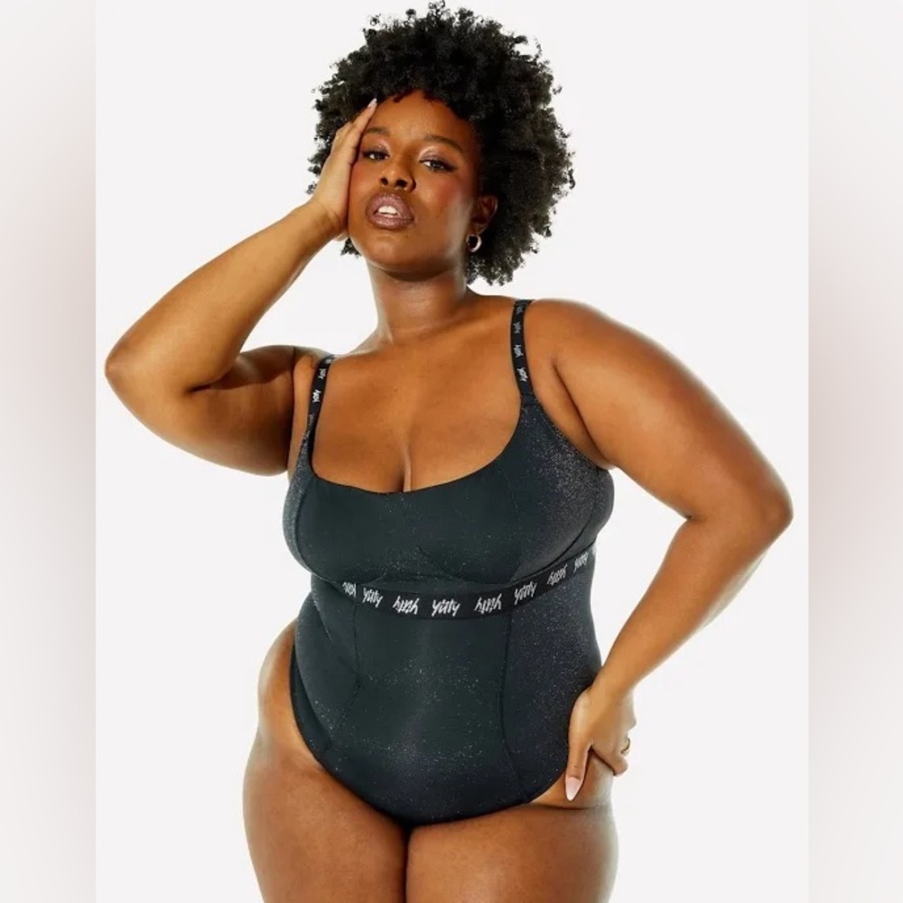 Yitty thong black metallic bodysuit size 1x  nwt